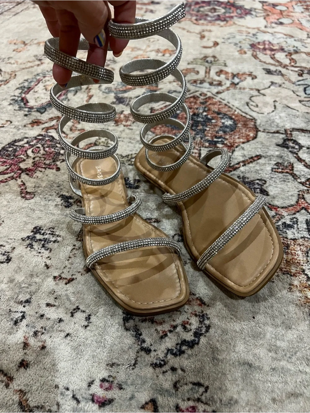 Silver Rhinestone Gladiator Sandal. Size 7.5